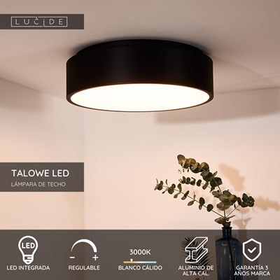 Lucide TALOWE LED - Lámpara de techo - Ø 45,5 cm - LED Regul. - 1x30W 3000K - Negro